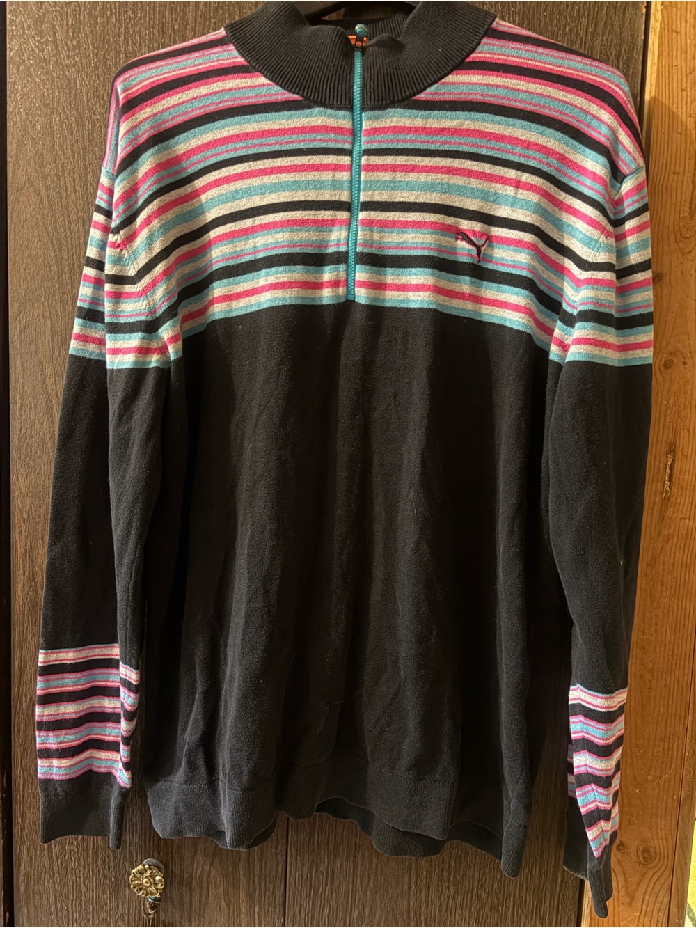 Puma Men’s Black/Striped 1/2 Zip Cotton Knit Pullover Sweater Size XL